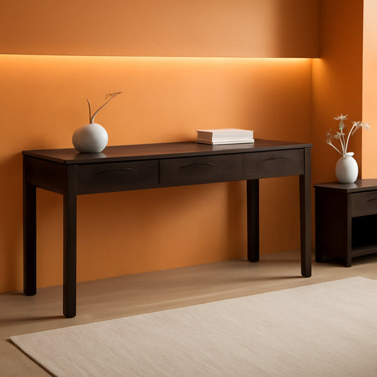 Solid Wood Contemporary Writing Desk with Two Drawers-0