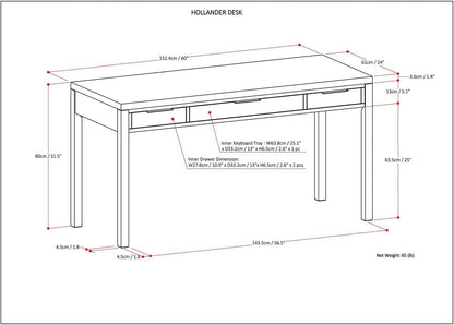 Solid Wood Contemporary Writing Desk with Two Drawers-2