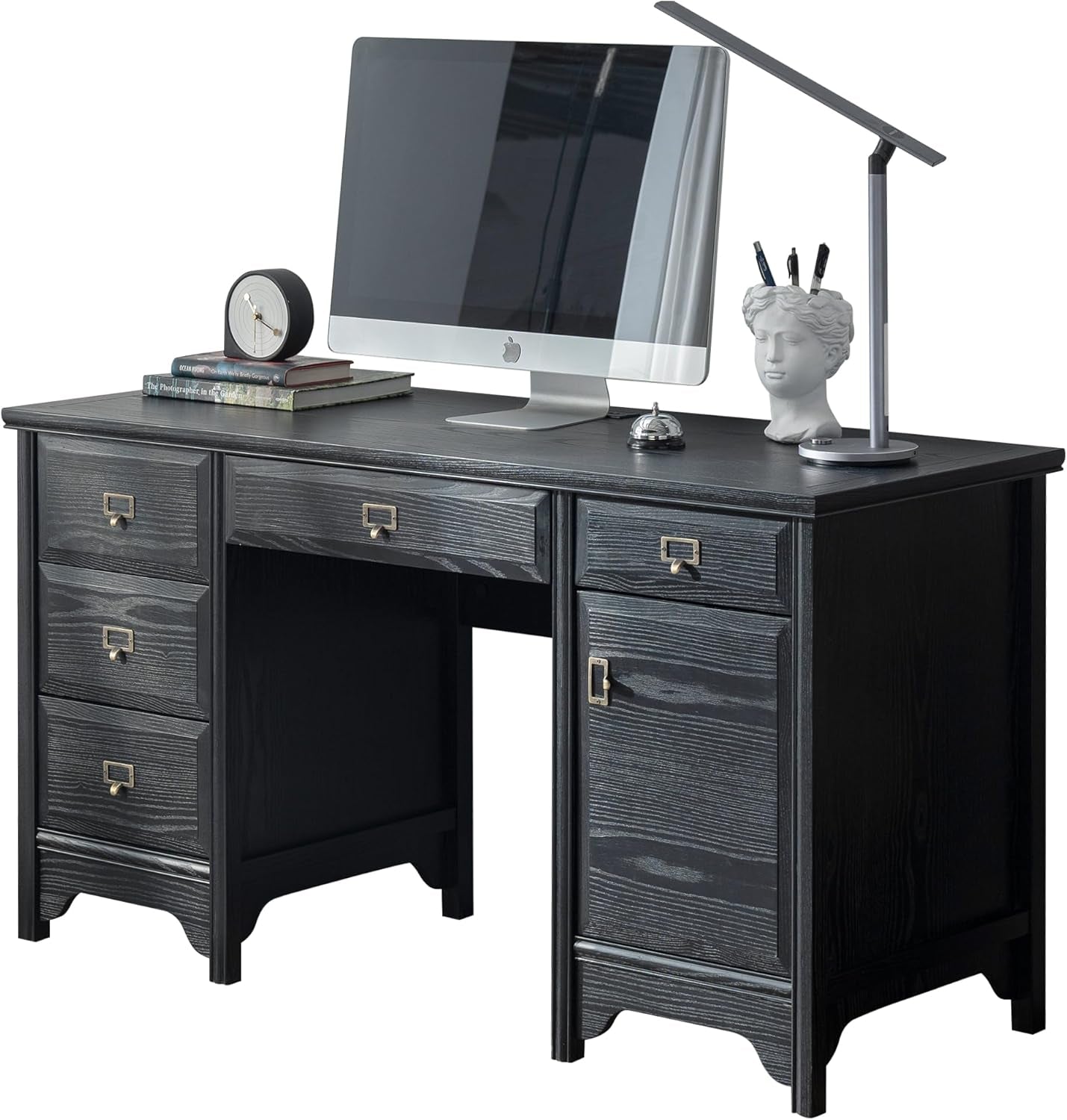 Solid Wood Executive Desk with Drawers and Storage-0