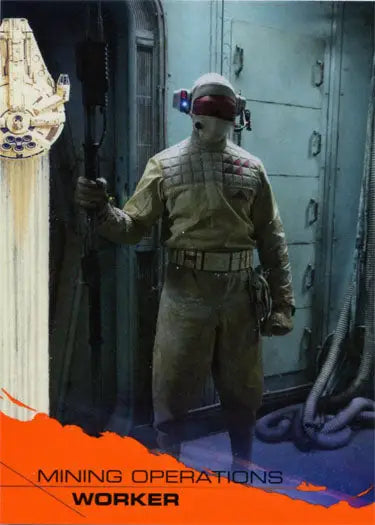 Military worker in protective gear in a corridor featured on Solo Star Wars trading card