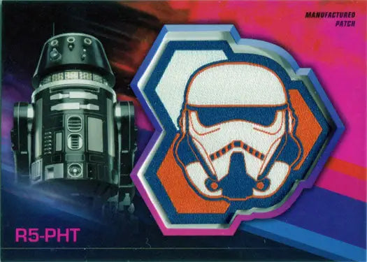 Stylized Stormtrooper helmet and droid on Solo Star Wars Story patch card