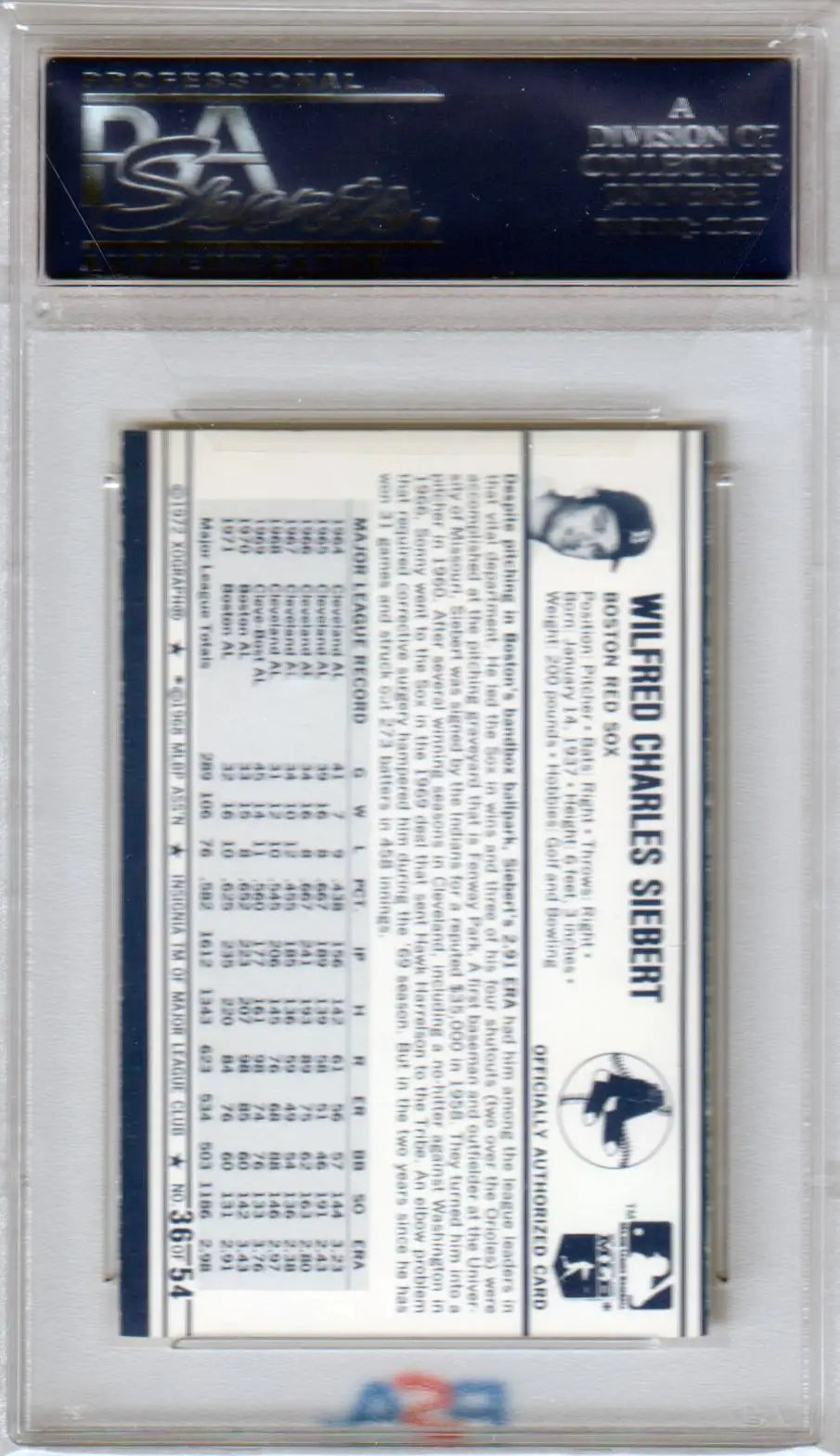 Graded Sonny Siebert 1972 Kellogg’s baseball card in Mint condition from Columbia Hobby metro area