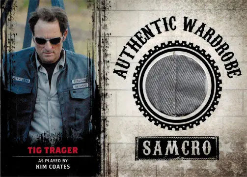 Trading card featuring Kim Coates as Tig from Sons of Anarchy with wardrobe fabric swatch