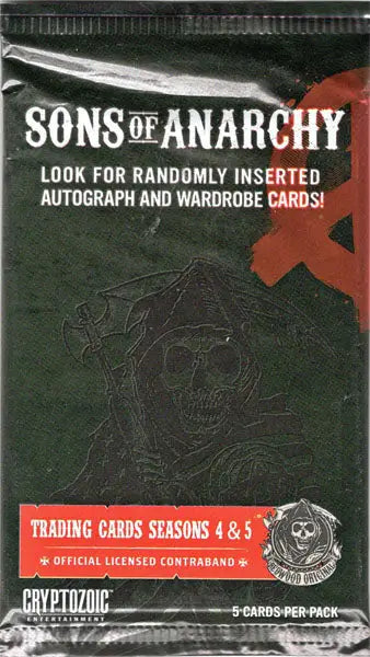 Sons of Anarchy Seasons 4 & 5 trading card pack for collectors of TV series memorabilia