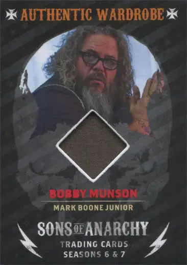 Sons of Anarchy Seasons 6 & 7 Wardrobe Card M11 featuring Bobby M with fabric swatch