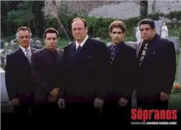 Group of five men in dark suits on Sopranos trading card Season 1 promo