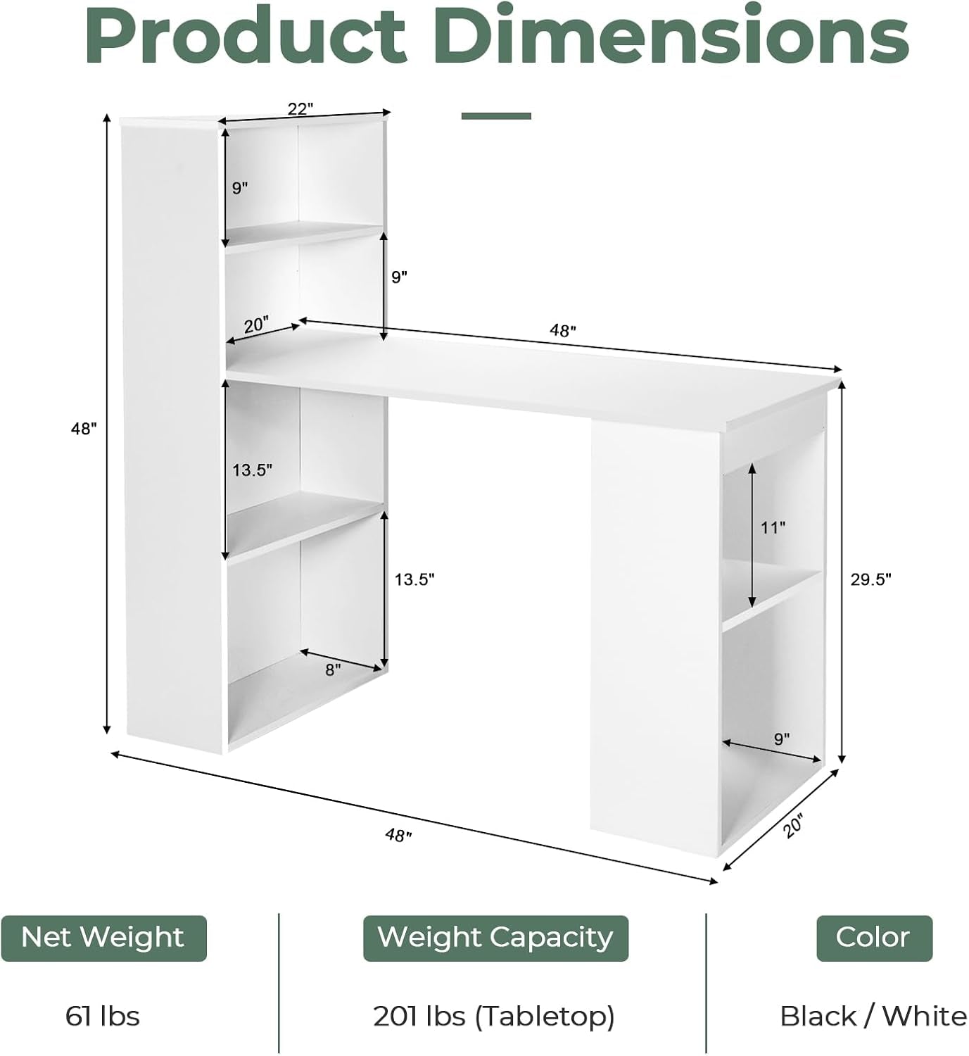 Space-Saving 48 Inch Computer Desk with Bookshelf-2