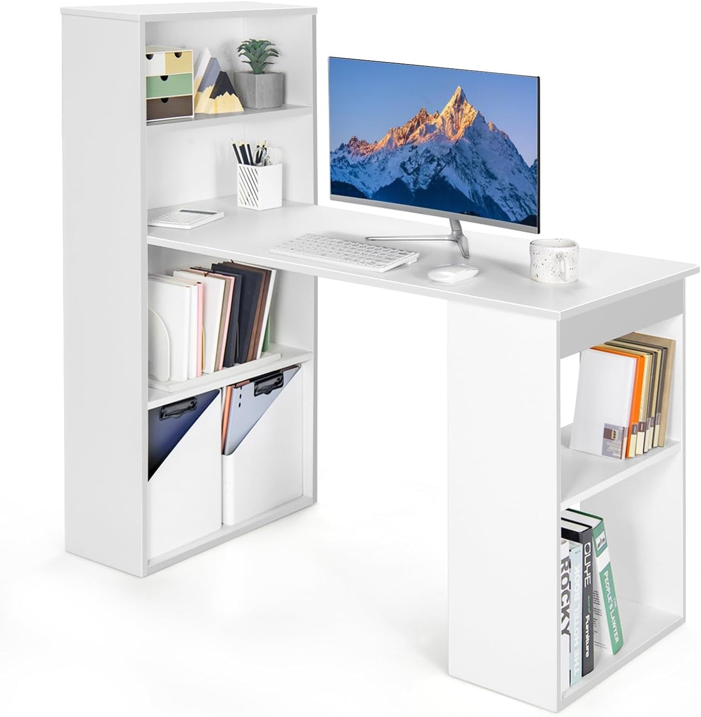Space-Saving 48 Inch Computer Desk with Bookshelf-0
