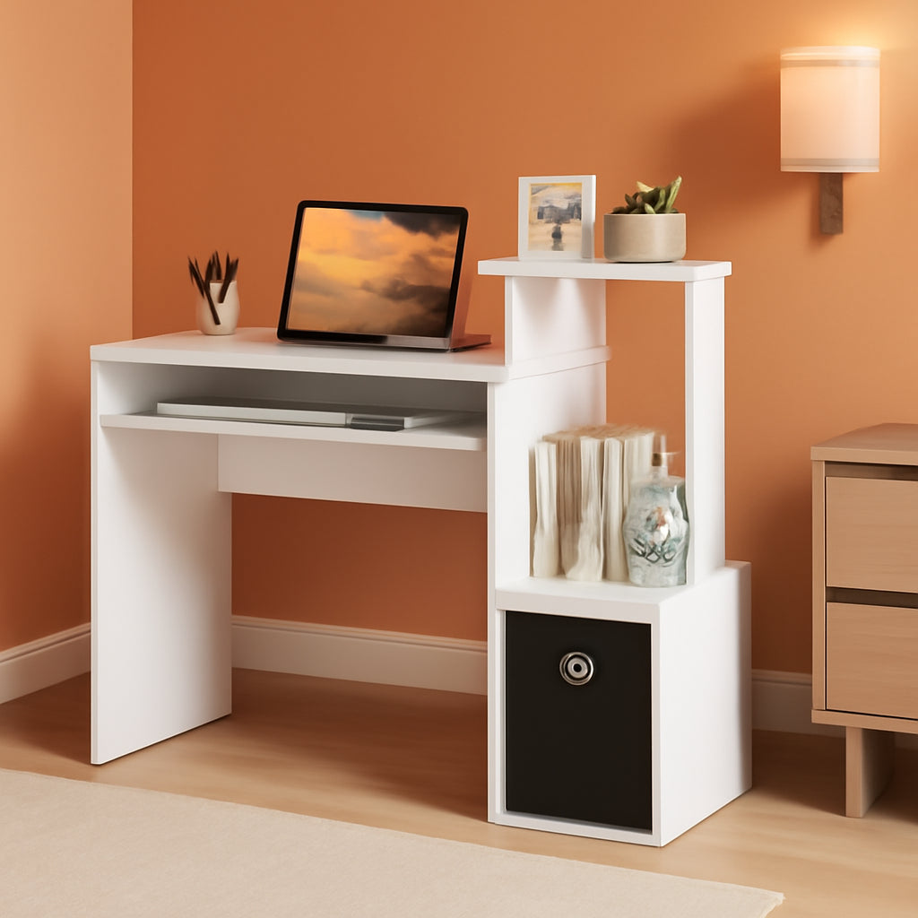Space-Saving Computer Desk with Drawer and Storage Shelves-0