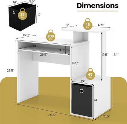 Space-Saving Computer Desk with Drawer and Storage Shelves-2