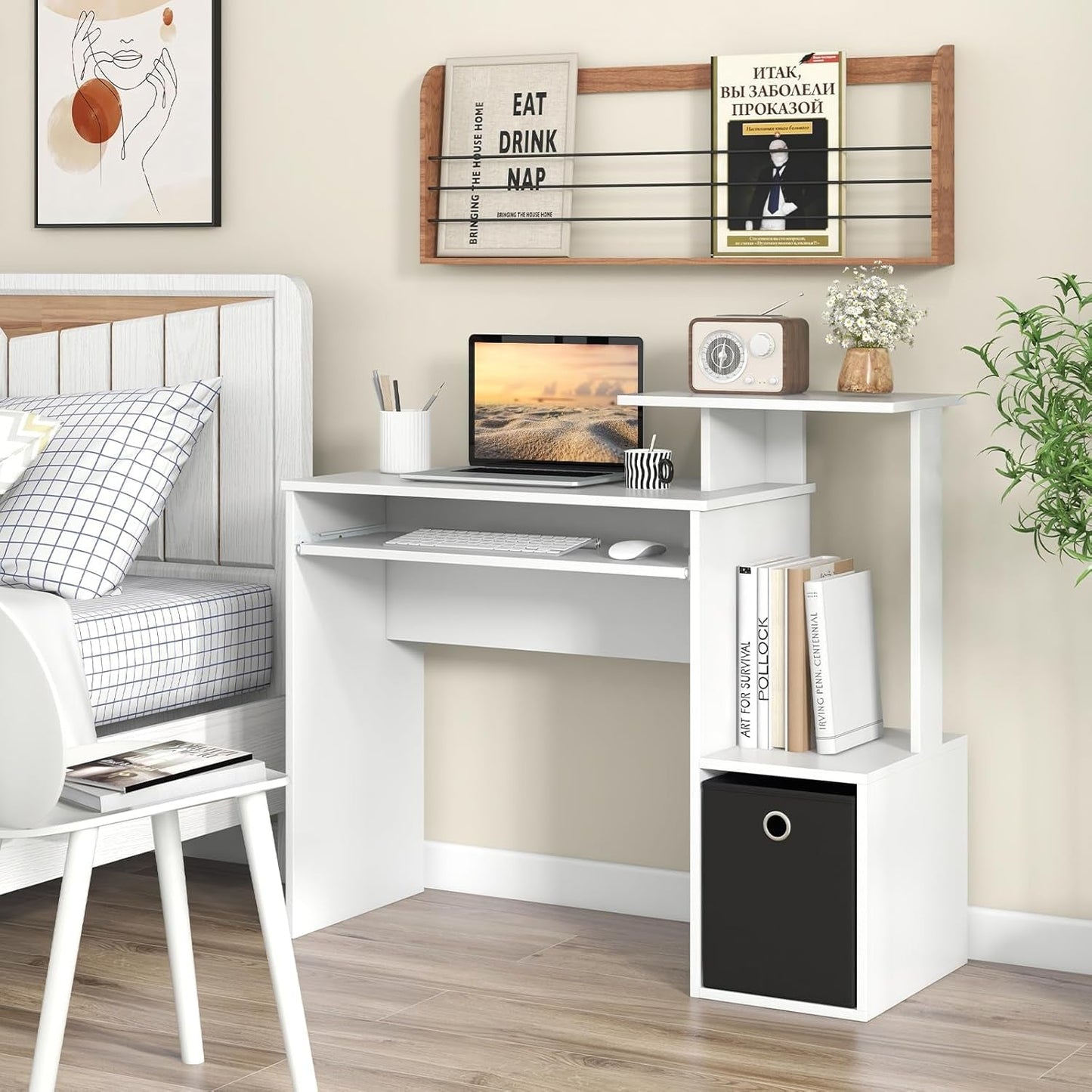 Space-Saving Computer Desk with Drawer and Storage Shelves-3