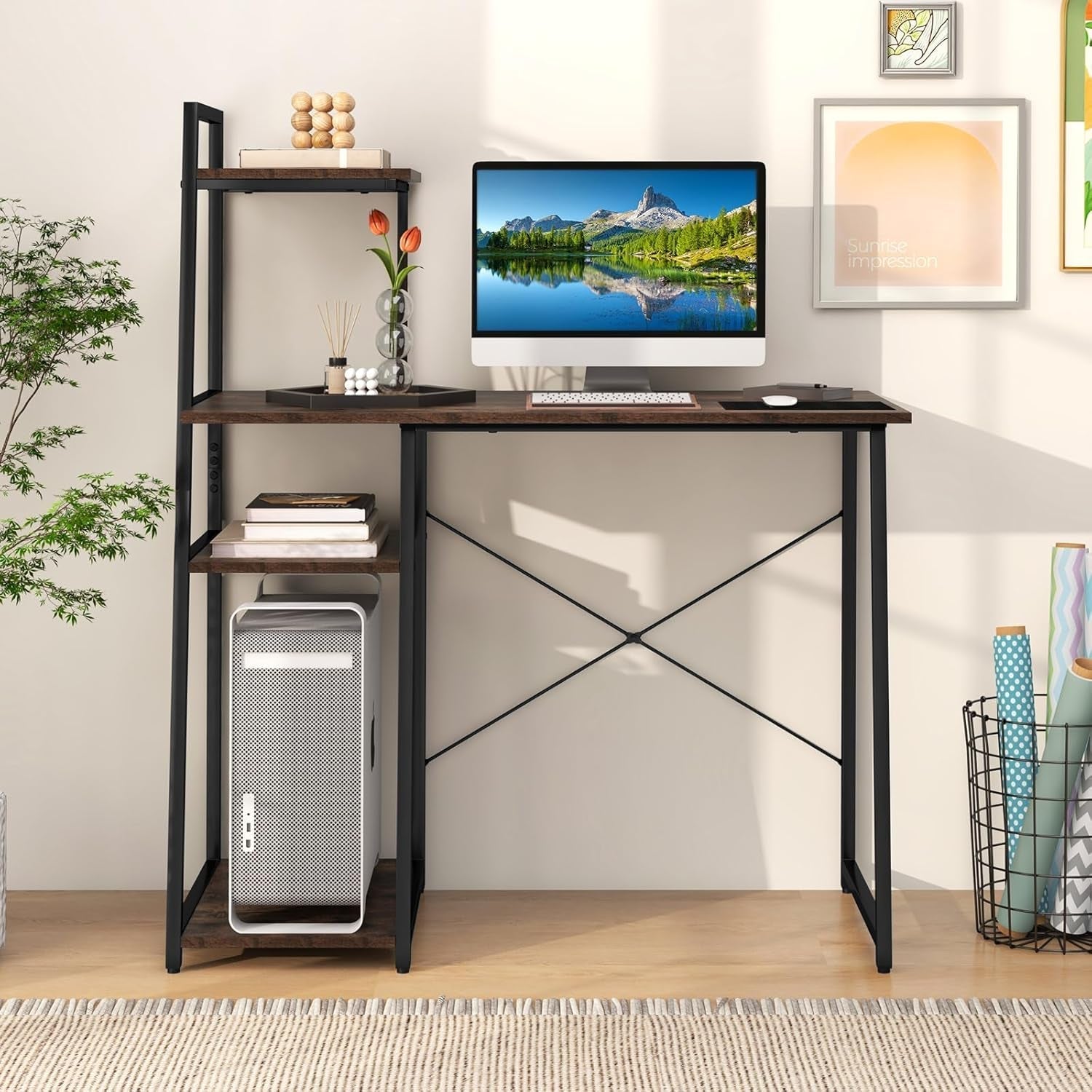 Space-Saving Computer Desk With Shelves For Small Areas-1