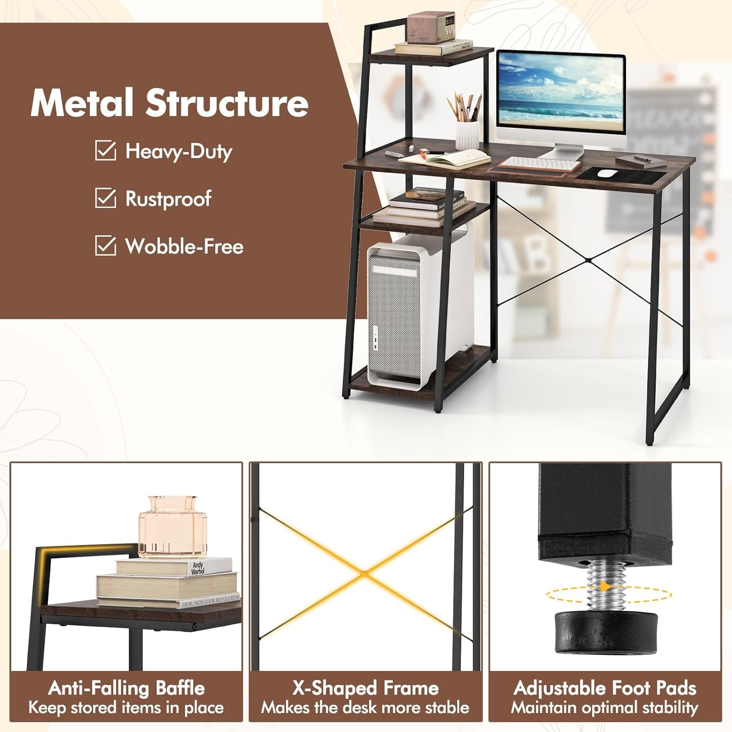 Space-Saving Computer Desk With Shelves For Small Areas-4