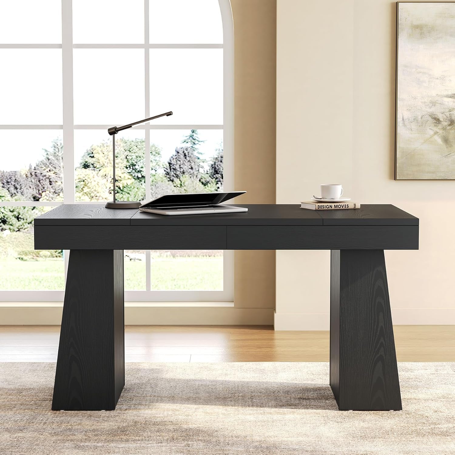Spacious 55 Inch Black Wooden Computer Desk for Home-3