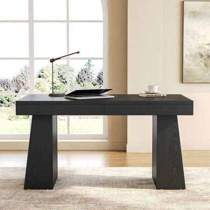 Spacious 55 Inch Black Wooden Computer Desk for Home-3