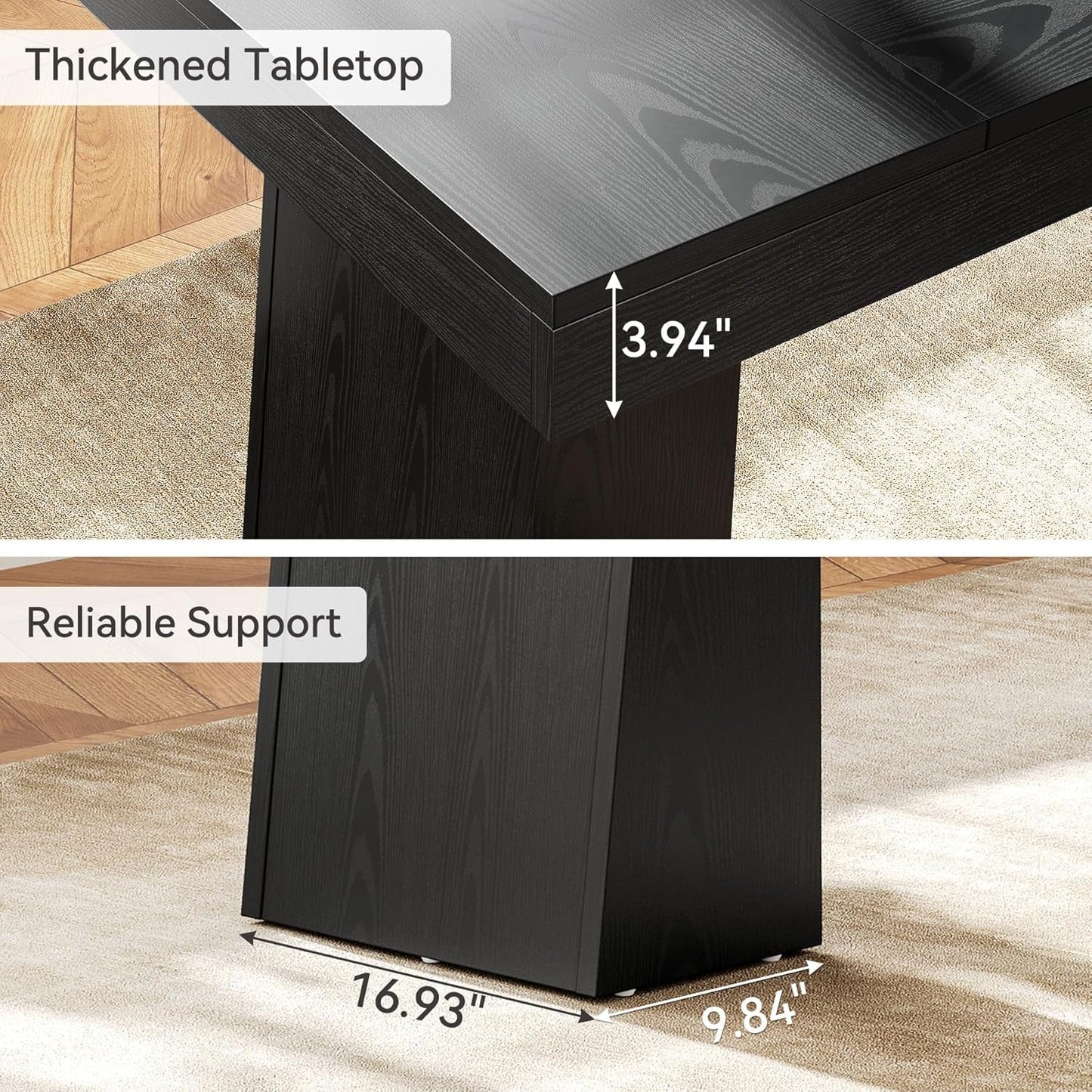 Spacious 55 Inch Black Wooden Computer Desk for Home-1