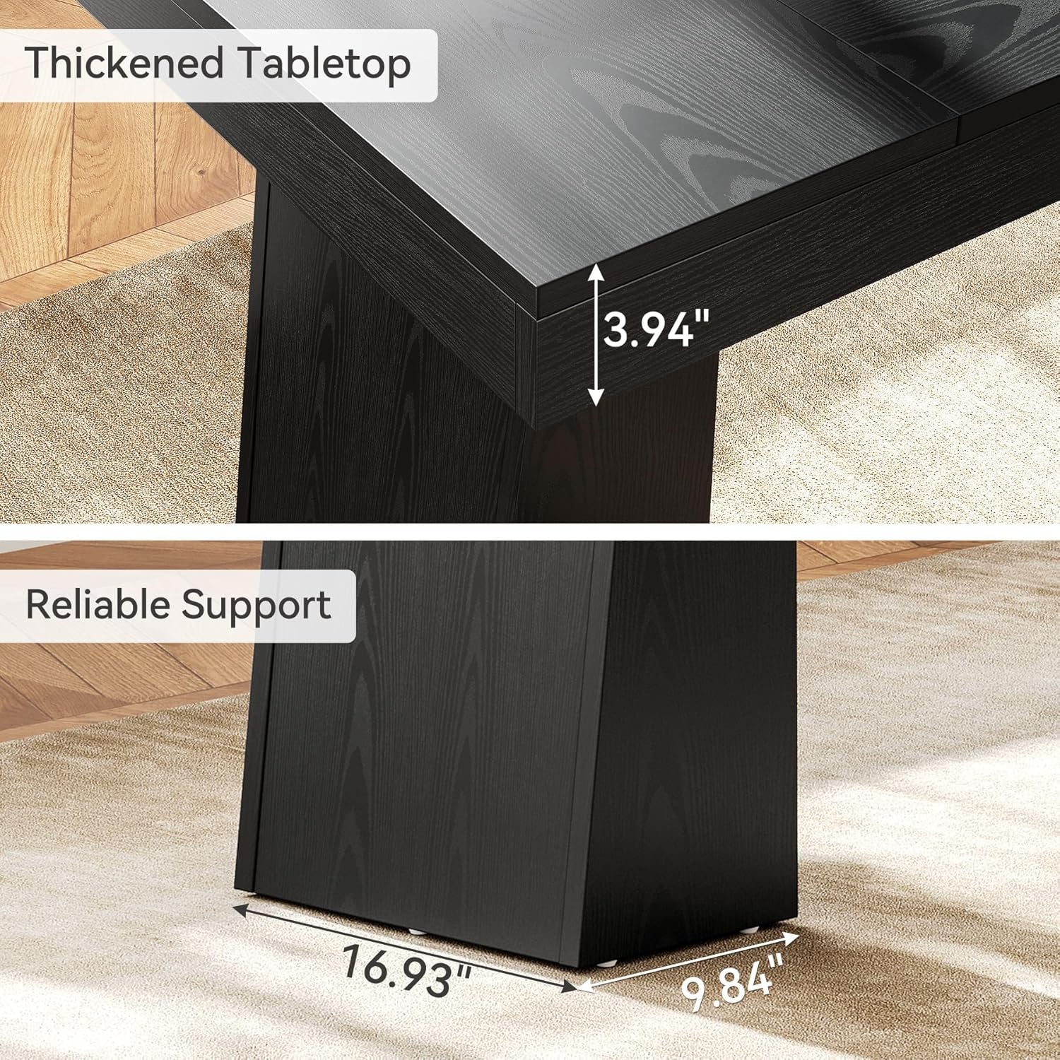 Spacious 55 Inch Black Wooden Computer Desk for Home-1