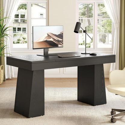 Spacious 55 Inch Black Wooden Computer Desk for Home-0
