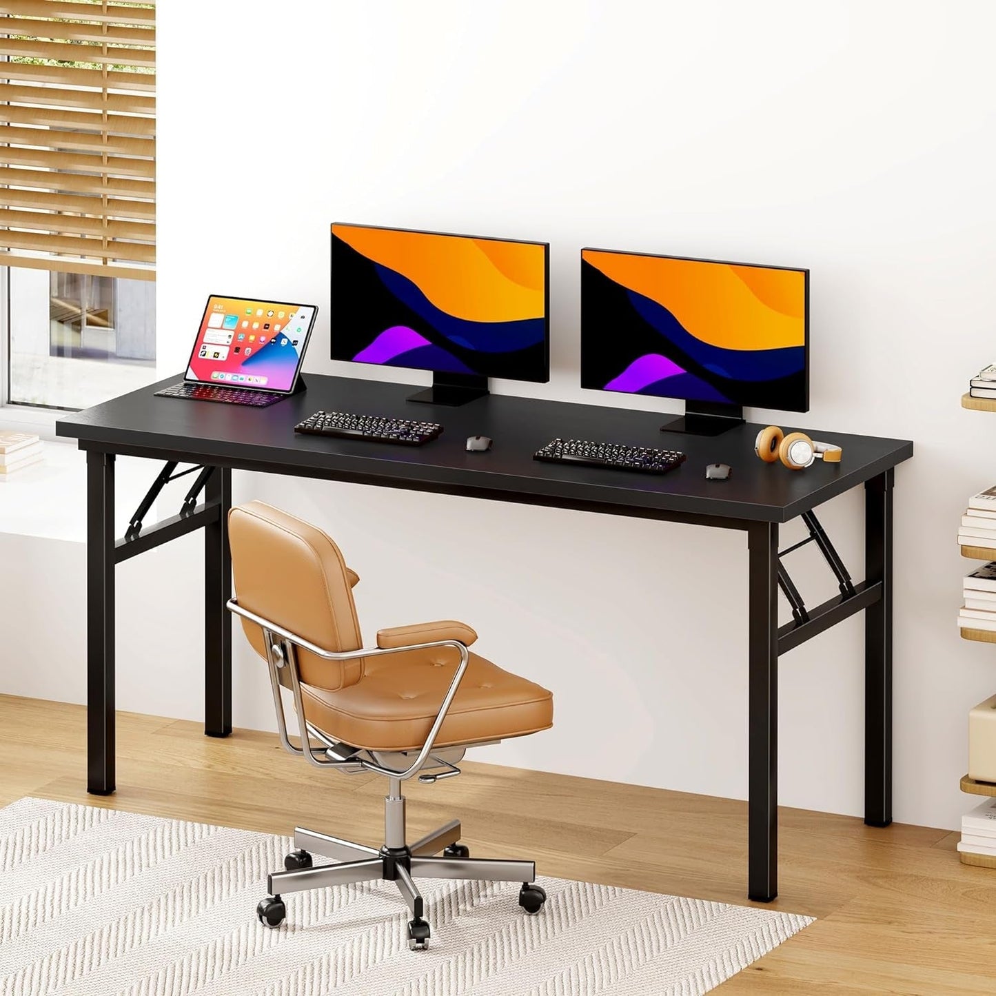 Spacious 62 Inch Office Desk with Metal Frame-1