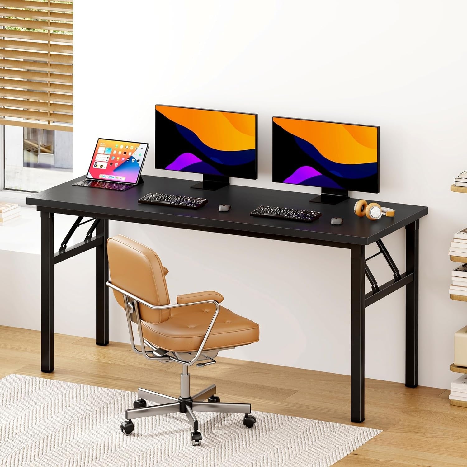 Spacious 62 Inch Office Desk with Metal Frame-1