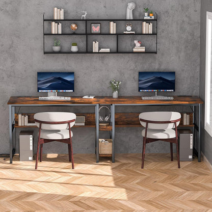 Spacious Two Person Desk with Power Strips and Shelves-2