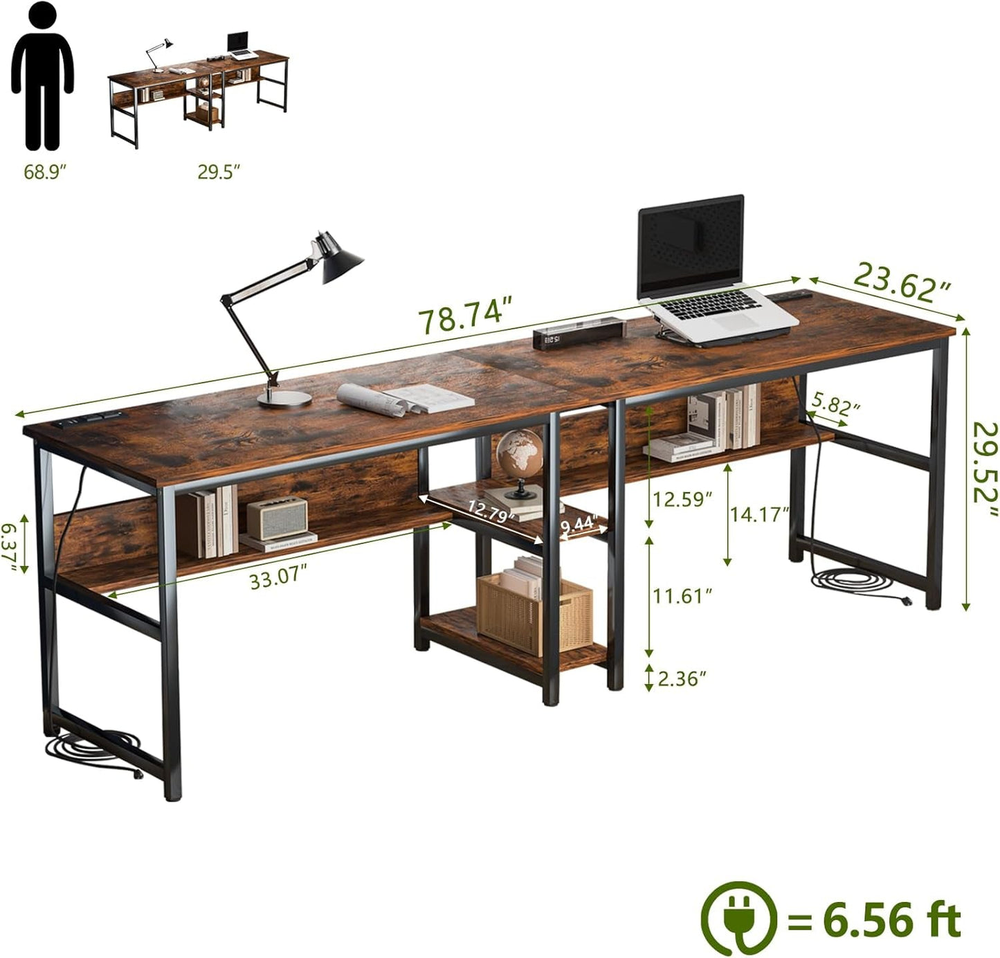 Spacious Two Person Desk with Power Strips and Shelves-1
