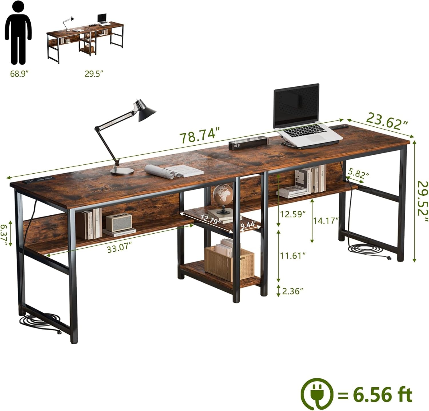 Spacious Two Person Desk with Power Strips and Shelves-1