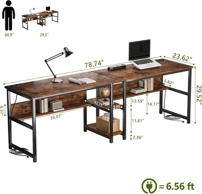 Spacious Two Person Desk with Power Strips and Shelves-1