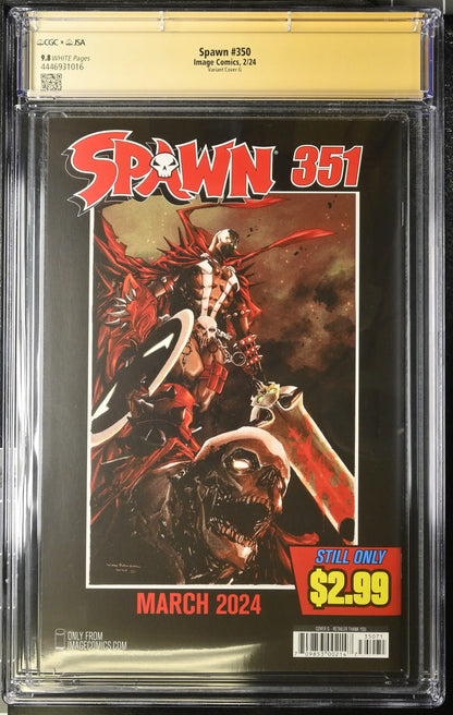 CGC-graded Spawn #351 comic book with dark red black cover art by Todd McFarlane