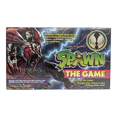Spawn The Game box art featuring dark comic book style with trading cards theme