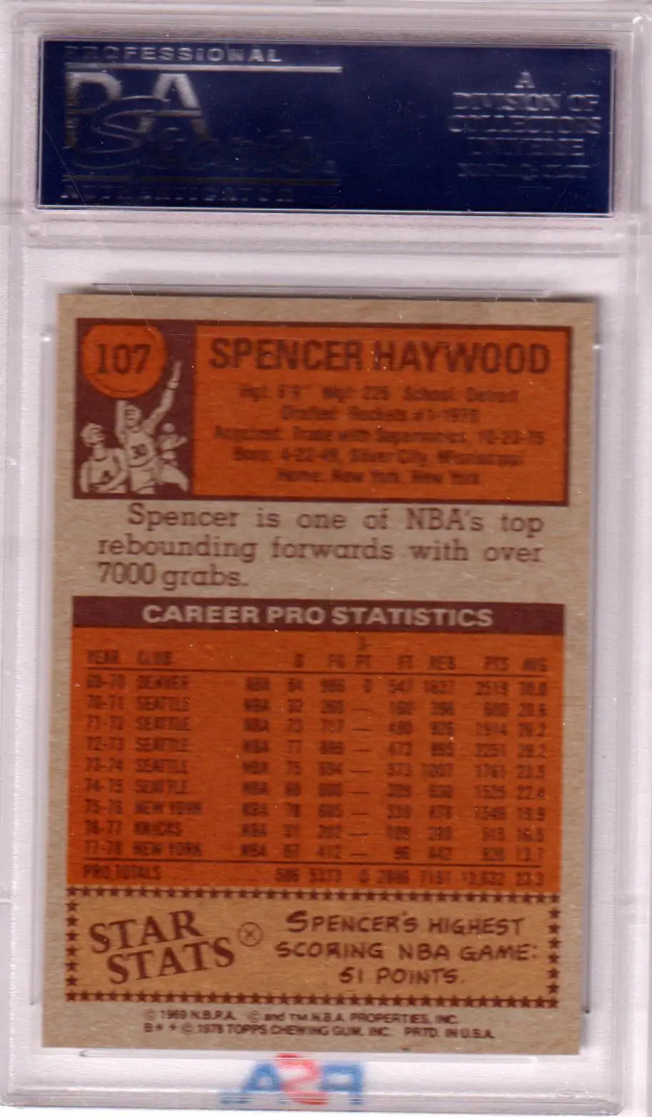 Graded Spencer Haywood basketball card from 1978-79 Topps, mint Knicks condition