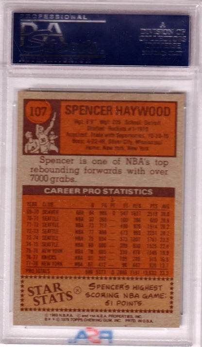 Graded Spencer Haywood basketball card from 1978-79 Topps, mint Knicks condition