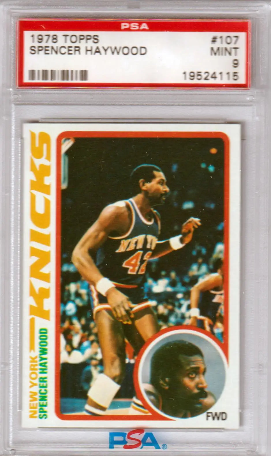 Graded Spencer Haywood basketball card from 1978-79 Topps, mint Knicks, Columbia Hobby