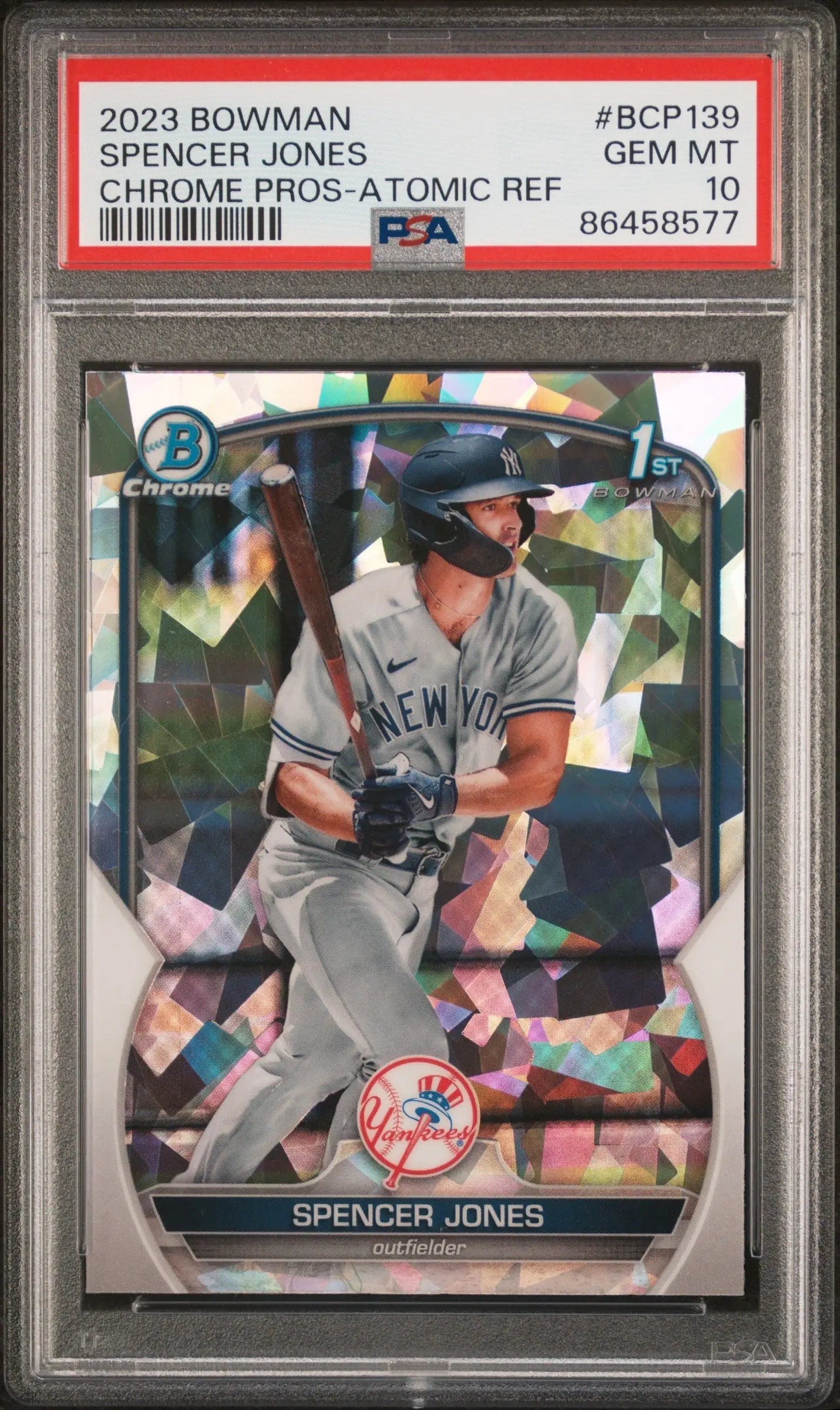 PSA 10 Gem Mint Spencer Jones 2023 Bowman Chrome Atomic Refractor baseball card
