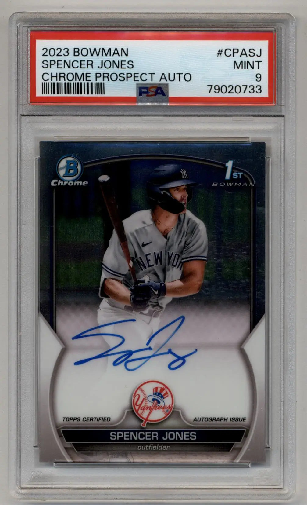 Spencer Jones 2023 Bowman Chrome Prospect Auto PSA 9 Mint baseball card