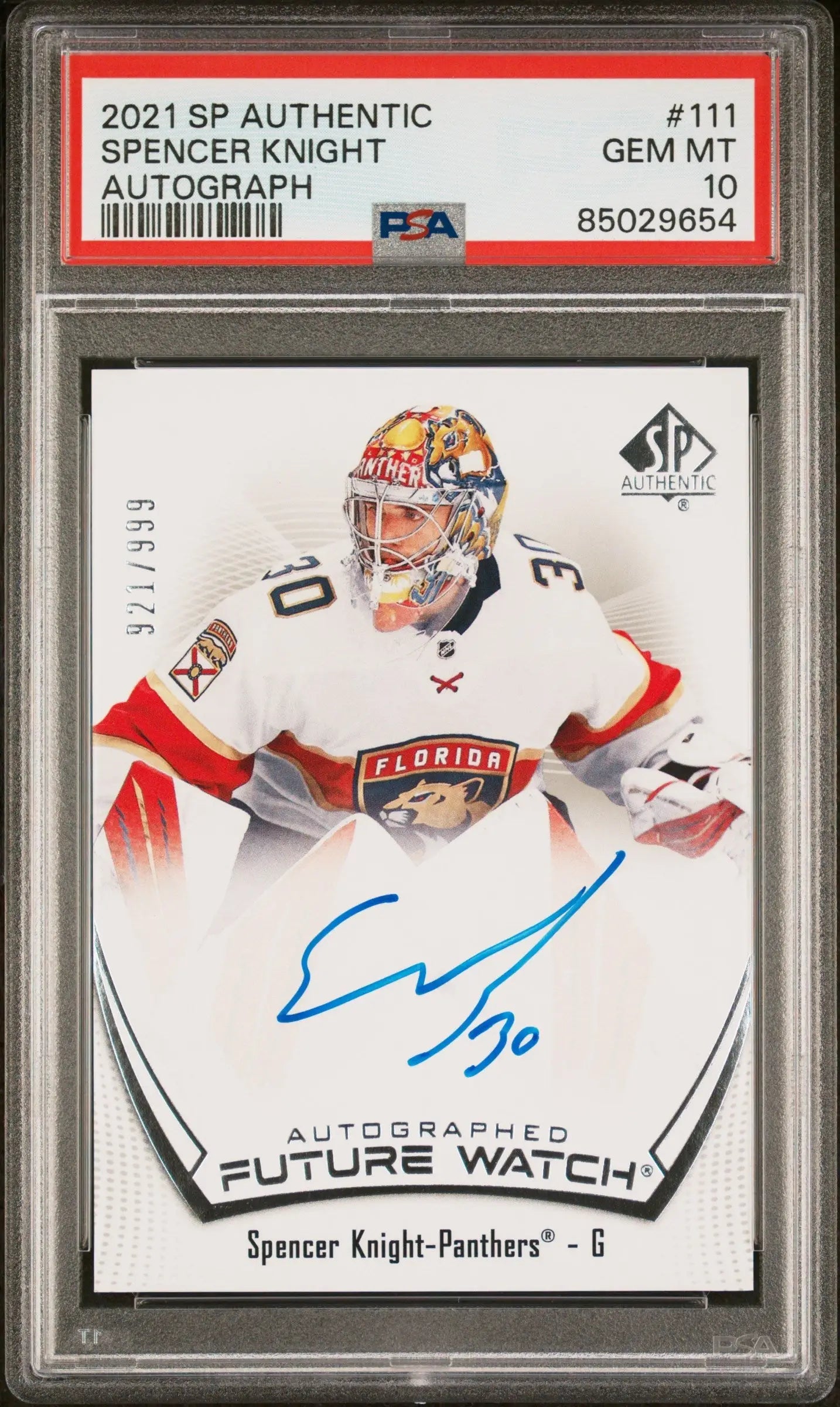 Spencer Knight 2021 Upper Deck SP Authentic Rookie Auto #921/999 PSA 10 Gem Mint - Singles