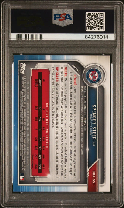 Graded Spencer Steer Bowman Chrome Draft Auto Purple Refractor card PSA 9 draft auto purple