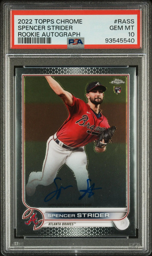 Graded Spencer Strider 2022 Topps Chrome Auto PSA 10 Gem Mint baseball card