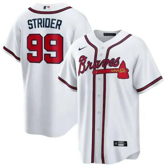 White Atlanta Braves Spencer Strider Nike replica player jersey for baseball fans