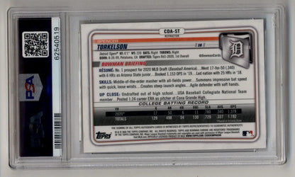 Spencer Torkelson Bowman Chrome Draft prospect trading card with stats and biography