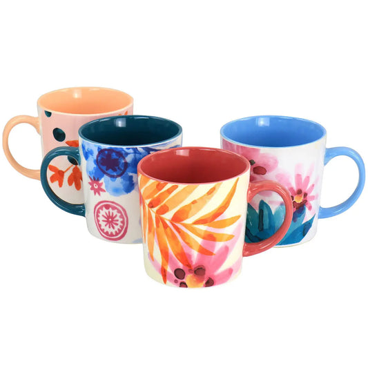 Spice by Tia Mowry Goji Blossom Fine Ceramic 4 Piece 17oz Mug Set in Multi Color - Mug Set