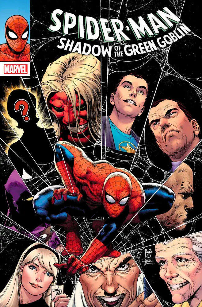 Comic book cover for Spider-Man: Shadow of the Green Goblin with trading cards theme