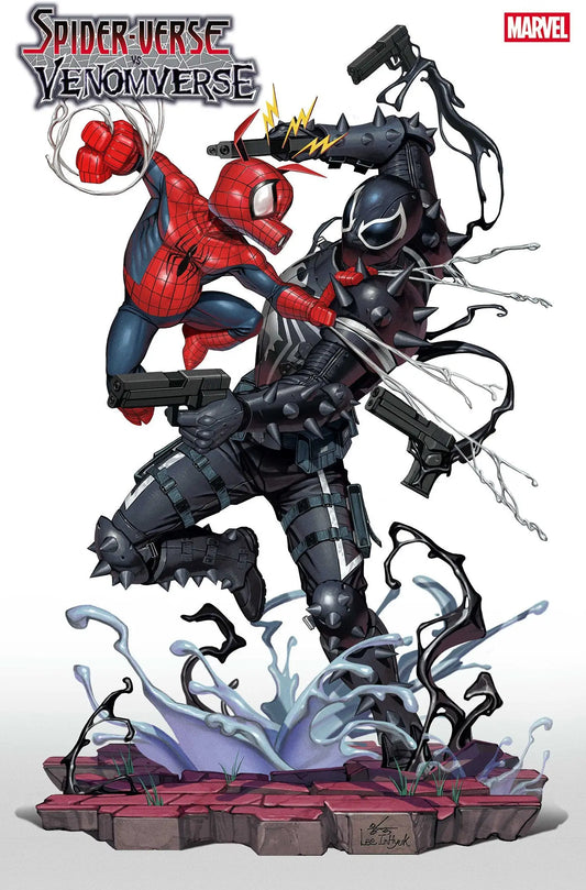 Collectible Spider-Man and Agent Venom statue from Inhyuk Lee Variant Spider-Verse vs Venomverse #3