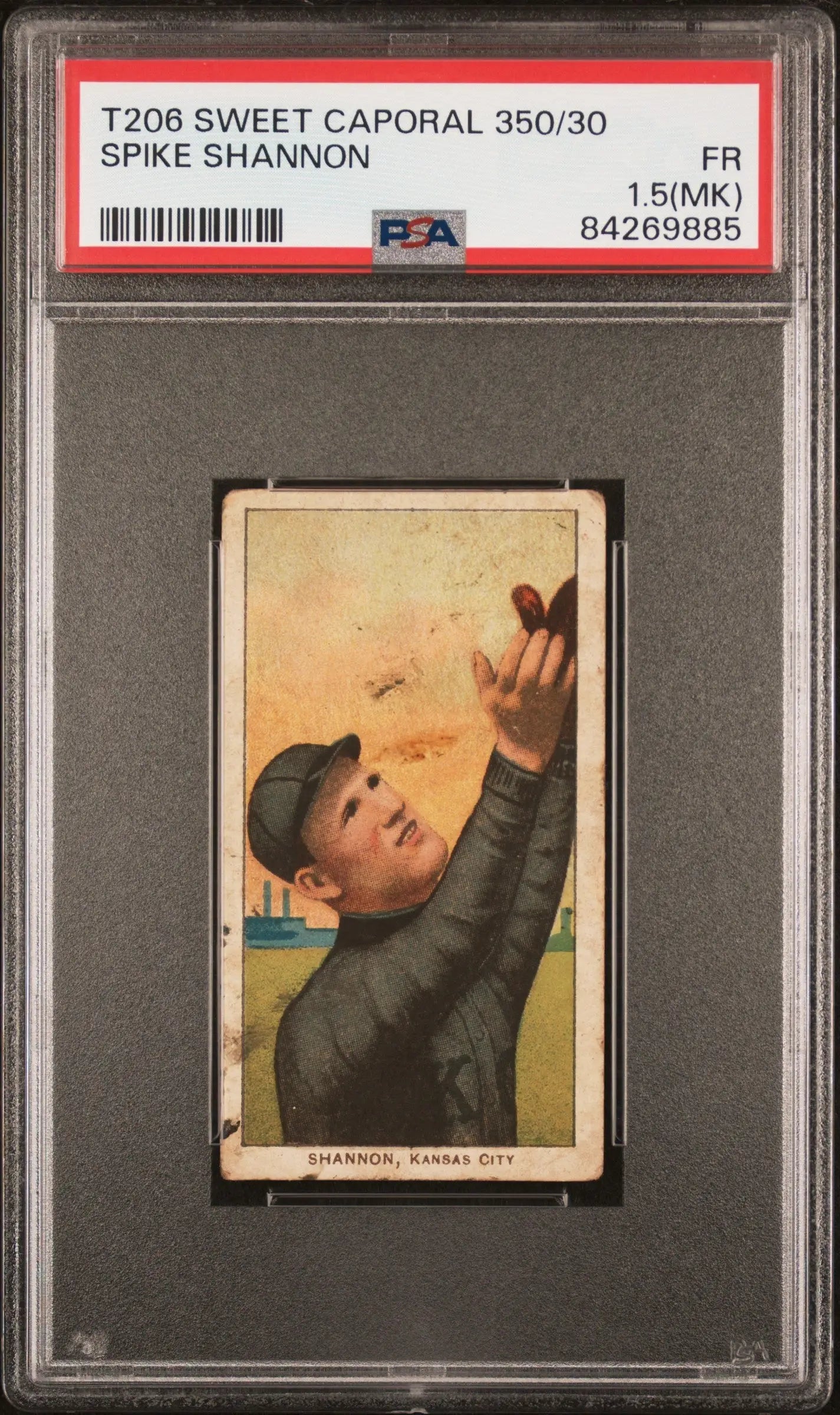 PSA-graded T206 Sweet Caporal baseball card of Spike Shannon in fielding pose