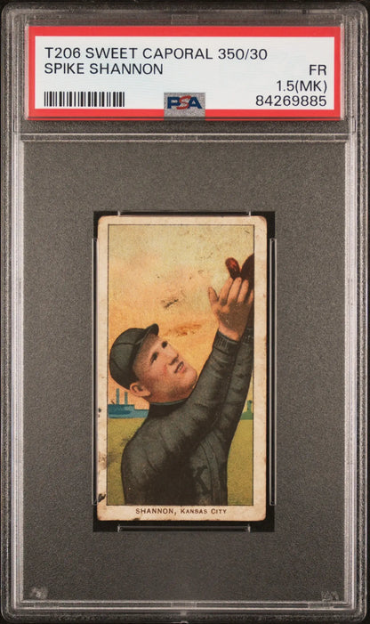 PSA-graded T206 Sweet Caporal baseball card of Spike Shannon in fielding pose