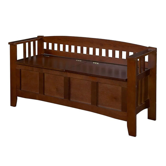 Split Seat Storage Accent Bench in Walnut Wood Finish - Storage Bench