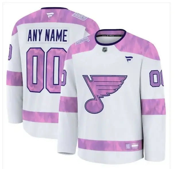 White and pink custom Flyers hockey jersey for St. Louis Blues 2024 Hockey Fights Cancer