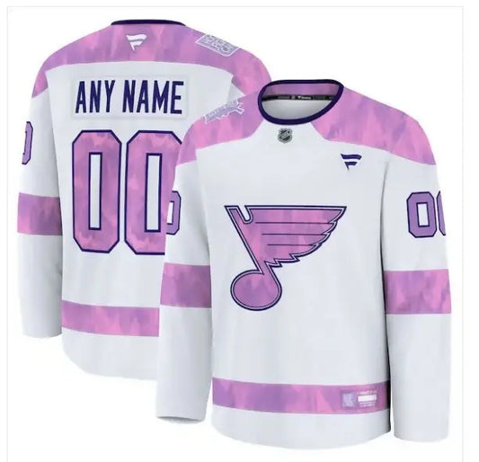 White and pink custom Flyers hockey jersey for St. Louis Blues 2024 Hockey Fights Cancer