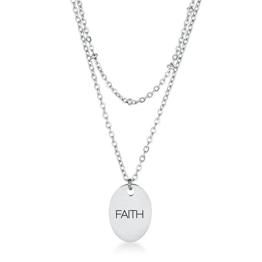 Stainless Steel Double Chain FAITH Necklace - Necklaces