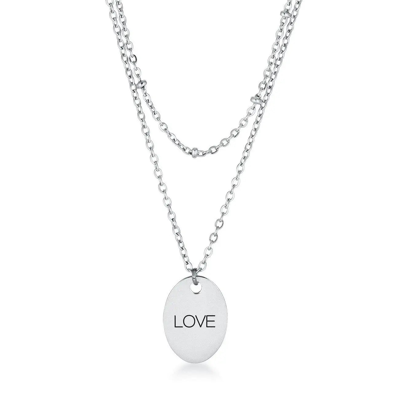 Stainless Steel Double Chain LOVE Necklace - Necklaces